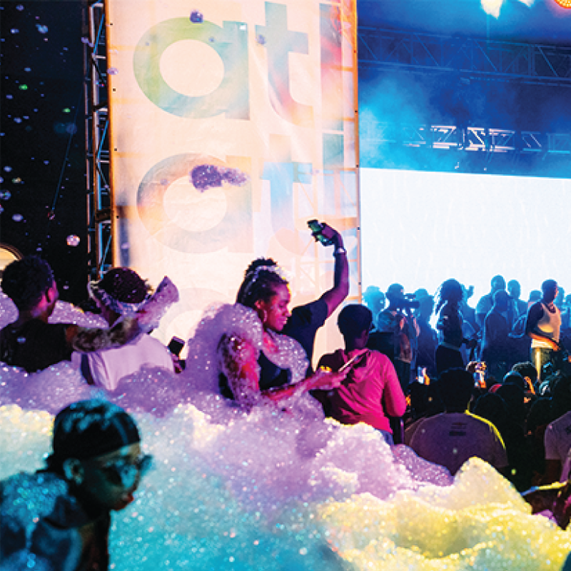 Colorful bubble foam pit at the Destination Atlanta event at the Georgia Freight Depot