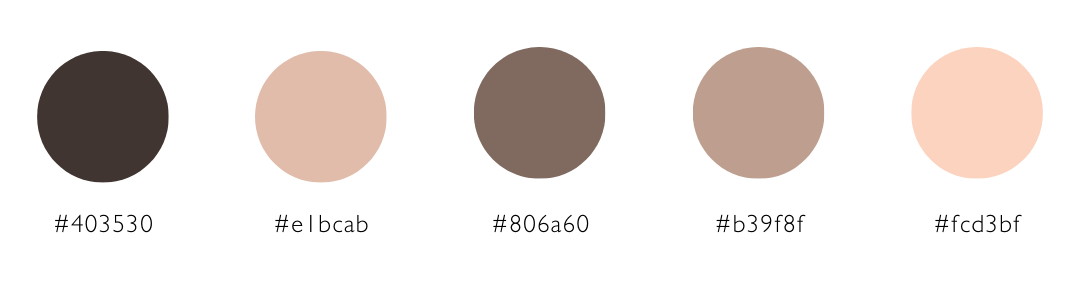 Kove Yoga brand color palette featuring neutral tones including deep brown, warm taupe, soft blush, and light sand.